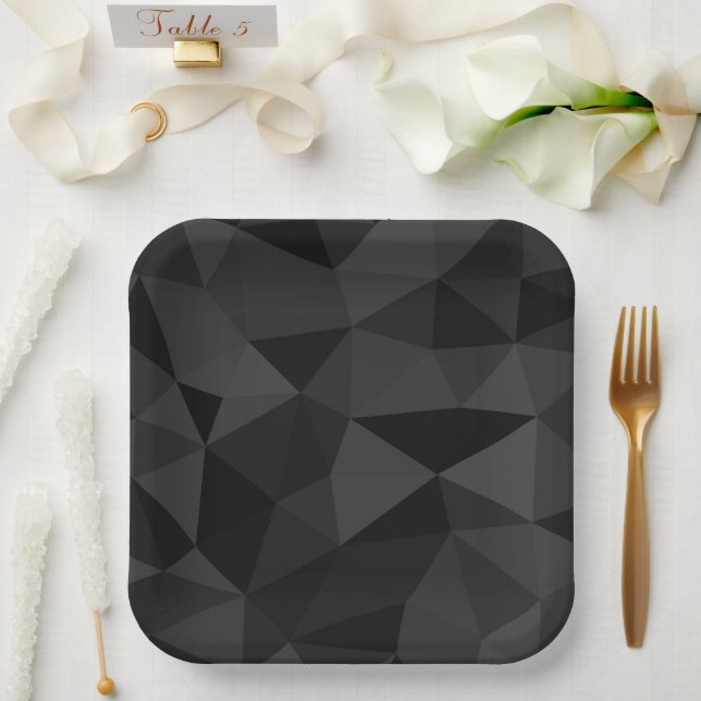 Dunkelgraues und schwarzes geometrisches Maschenmu Pappteller (Hochzeit)