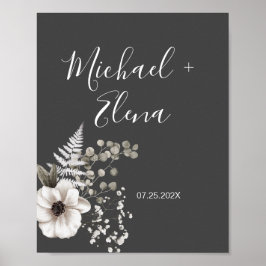 Dunkelgraues und weißes Blumenzelt Poster