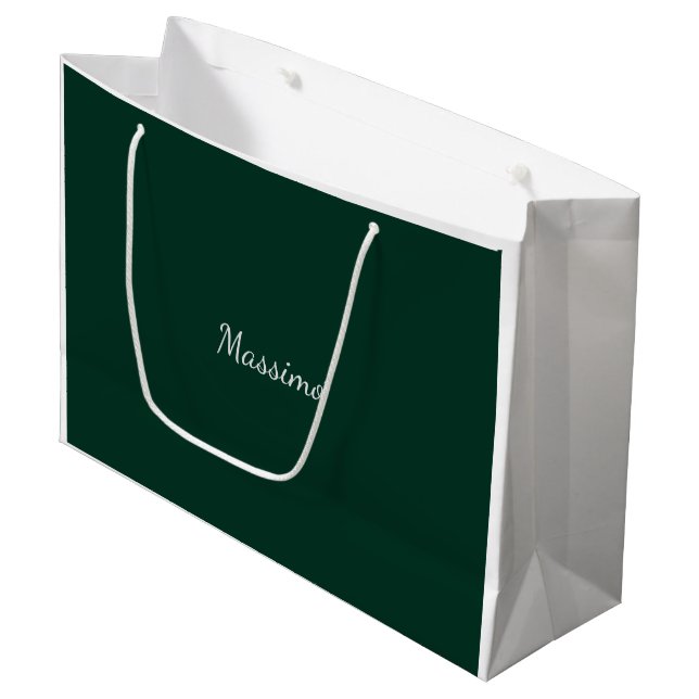 Dunkelgrün Elegant Casual Eigener Name Handschrift Große Geschenktüte (Vorderseite Schrägansicht)