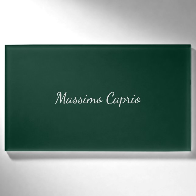 Dunkelgrün Elegant Casual Eigener Name Handschrift Namenschild (Vorderseite)