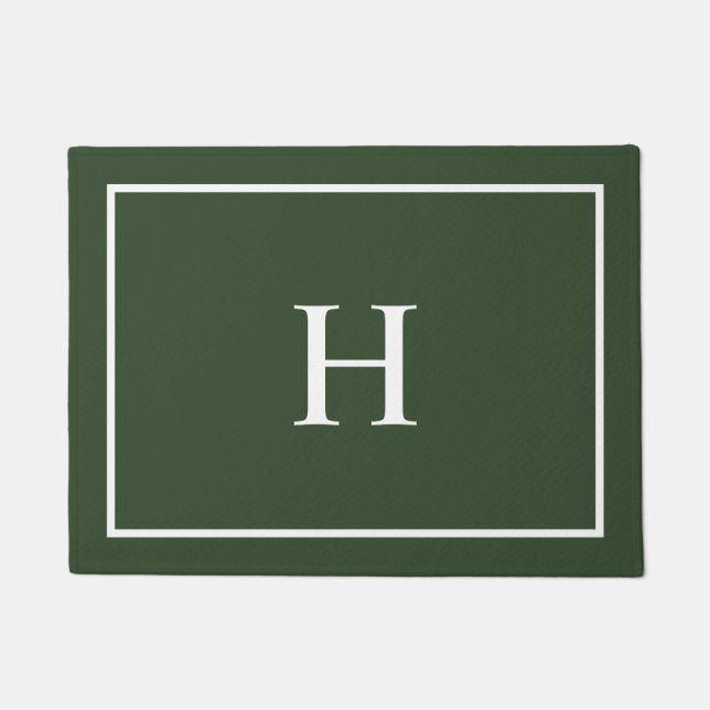 Dunkelgrün Elegant Modernes Monogramm Fußmatte (Vorderseite)
