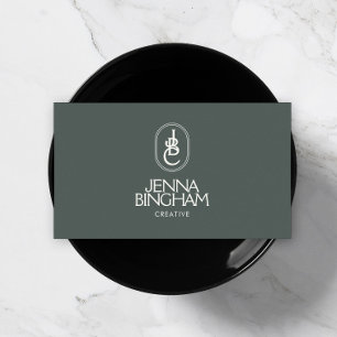 Dunkelgrün: elegantes Monogramm-Logo Visitenkarte