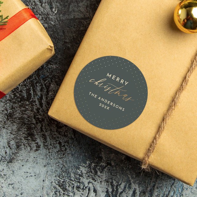 Dunkelgrün & Gold Polka Dots Frohe Weihnachten Runder Aufkleber (Von Creator hochgeladen)