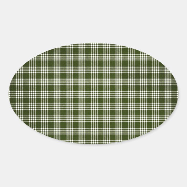 Dunkelgrün Kariert Ovaler Aufkleber (Vorderseite)