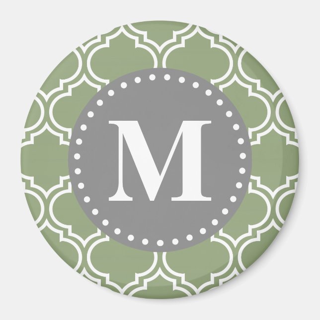 Dunkelgrün-marokkanisches Gittermuster-Monogramm Magnet (Vorne)