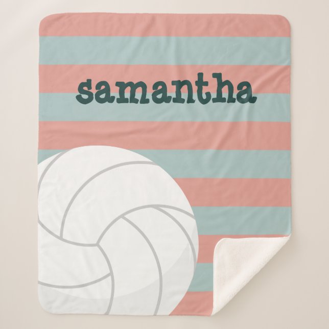Dunkelgrün & Melon Pink Riesenvolleyball gestreift Sherpadecke (Vorderseite)