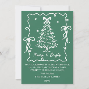 Dunkelgrün Merry & Bright Weiß Handgezeichneter Ba Feiertagskarte