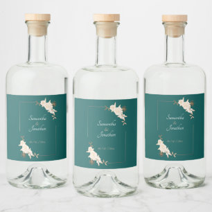 Dunkelgrün mit Creme-Rose Hochzeit Alkoholflaschenetikett