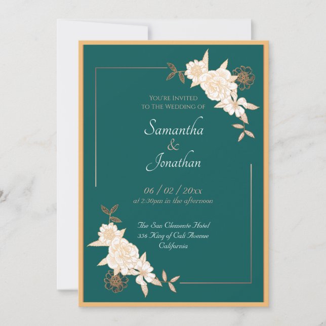 Dunkelgrün mit Creme-Rose zum Hochzeitsempfang Einladung (Vorderseite)