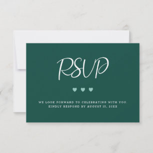 Dunkelgrün mit drei Herz Hochzeit RSVP Karte