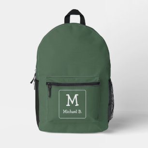 Dunkelgrün mit Name und Monogramm in Weiß Bedruckter Rucksack