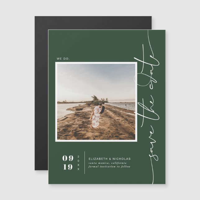 Dunkelgrün | Modernes Minimal-Save the Date-Foto Magneteinladung (Vorne/Hinten)
