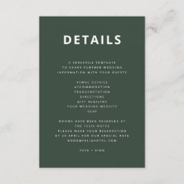 Dunkelgrün | Moss Minimalistisch Scandi Modern Wed Begleitkarte