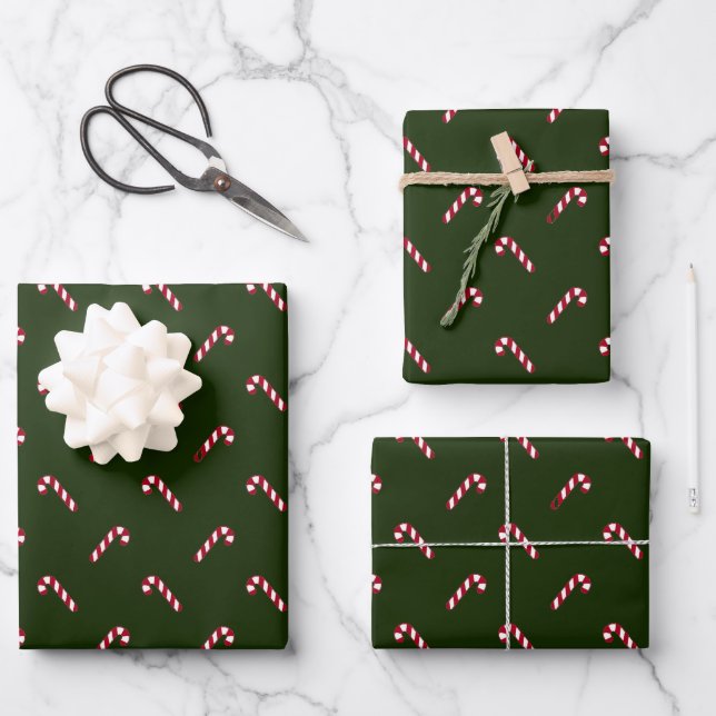 Dunkelgrün niedlicher Bonbons elegant Geschenkpapier Set (Vorderseite)