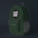 Dunkelgrün | Personalisiertes Firmenlogo und Text Bedruckter Rucksack<br><div class="desc">Bio ökofreundliche dunkelgrüne Farbe | Personalisiertes Firmenlogo und Text Moderner Business-gedruckter Rucksack</div>