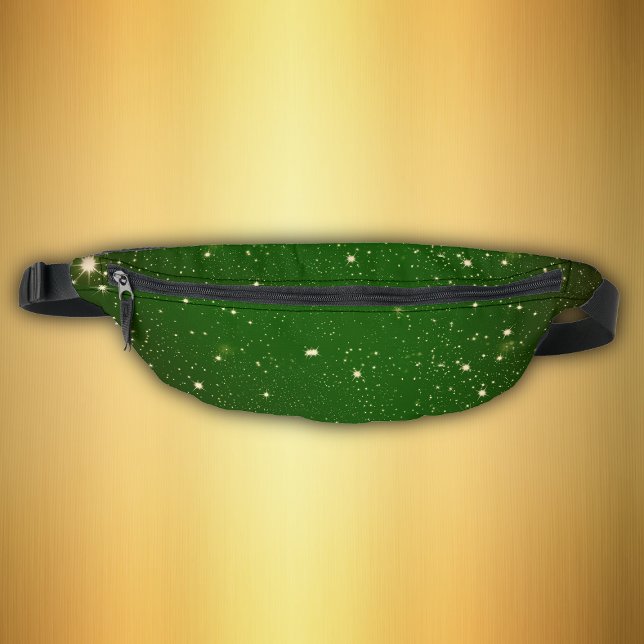 Dunkelgrün überzogen von hellen Golden Twinkle Sta Bauchtasche (Bright twinkle gold stars on dark green celestial themed fanny pack.)