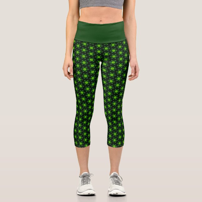 Dunkelgrün und Limon Harmonie Hoch gebrannt Capri Leggings (Vorderseite)