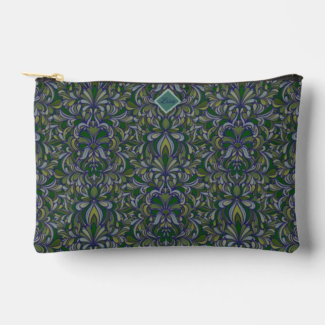Dunkelgrün und Periwinkle Art Nouveau Cut Sew Bag Zubehörtasche (Vorderseite)