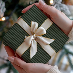 Dunkelgrün und Salbeigrün gestreift Geschenkpapier