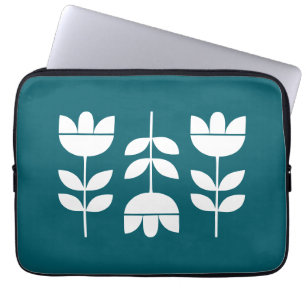 Dunkelgrün und weiß 3 Blume Laptopschutzhülle