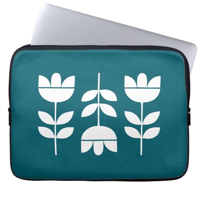 Dunkelgrün und weiß 3 Blume Laptopschutzhülle (Vorderseite)