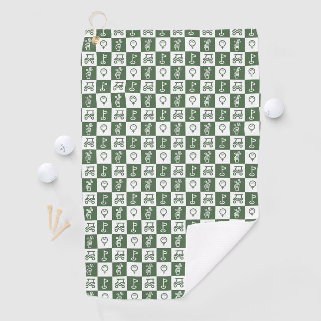 Dunkelgrün und Weiß Schachbrett Golf Handtuch (Insitu)