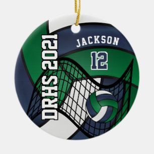 Dunkelgrün, Weiß und Navy Volleyball 🏐 Keramik Ornament