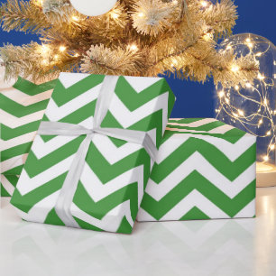Dunkelgrün-weißer Chevron-Hochzeit Geburtstag Geschenkpapier