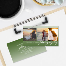 Dunkelgrüne 3-Foto-Collage Fotografie Visitenkarte