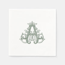 Dunkelgrüne "A" Monogramm Cocktailservietten