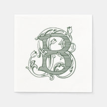 Dunkelgrüne "B" Monogramm Cocktailservietten