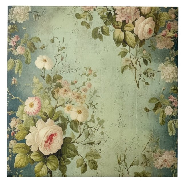 Dunkelgrüne Blush-Rose  Fliese (Vorderseite)