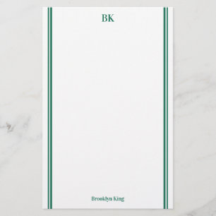 Dunkelgrüne Doppellinien Monogramm und Name Briefpapier