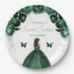 Dunkelgrüne dunkle Haut Prinzessin Sweet Sixteen Pappteller