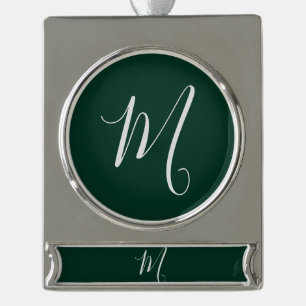Dunkelgrüne einfache elegante moderne eigene Namen Banner-Ornament Silber