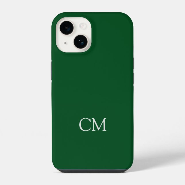 Dunkelgrüne, einfache Monogramm iPhone 14 Hülle (Rückseite)