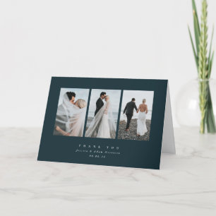 Dunkelgrüne Elegant Minimal Triple Foto Hochzeit Dankeskarte