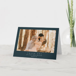 Dunkelgrüne Elegant Minimaler Single Foto Hochzeit Dankeskarte
