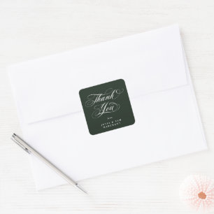 Dunkelgrüne elegante Schrift Hochzeit Danke Quadratischer Aufkleber