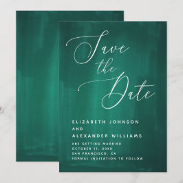 Dunkelgrüne, elegante Schrift. Smaragdkalligraphie Save The Date