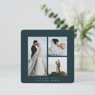 Dunkelgrüne Eleganza Drei Foto Hochzeit Dankeskarte