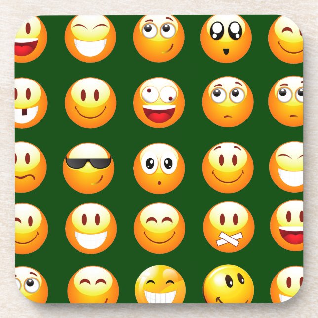 dunkelgrüne Emoji Getränkeuntersetzer (Vorderseite)