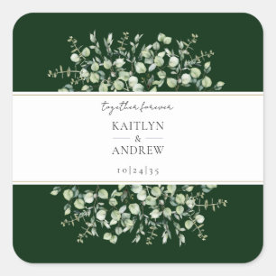 Dunkelgrüne Eukalyptus-Together-Forever-Hochzeit Quadratischer Aufkleber