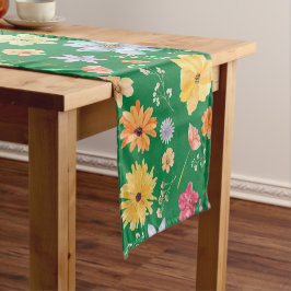 Dunkelgrüne Farbe mit Blumendesigns Kurzer Tischläufer
