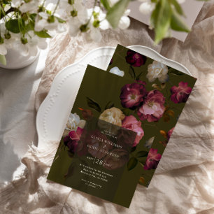 Dunkelgrüne florale moody schwarze elegante Romant Einladung