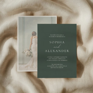 Dunkelgrüne Foto-Minimalist-Hochzeit   Elegant Einladung
