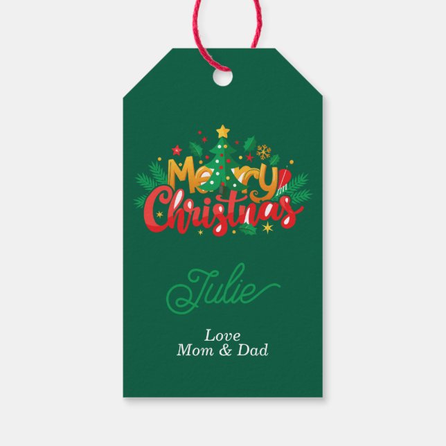 Dunkelgrüne Frohe Weihnachten Geschenkanhänger (Rückseite)