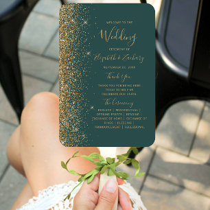 Dunkelgrüne Gold-Glitter-Rand-Hochzeitsprogramm Fächer