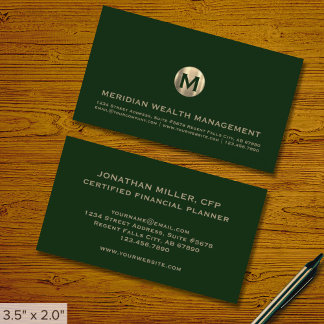 Dunkelgrüne Gold-Monogram-Finanzkarte Visitenkarte