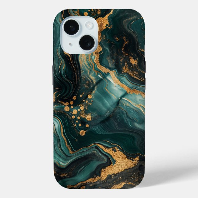Dunkelgrüne goldene Adern Marmor Case-Mate iPhone Hülle (Rückseite)
